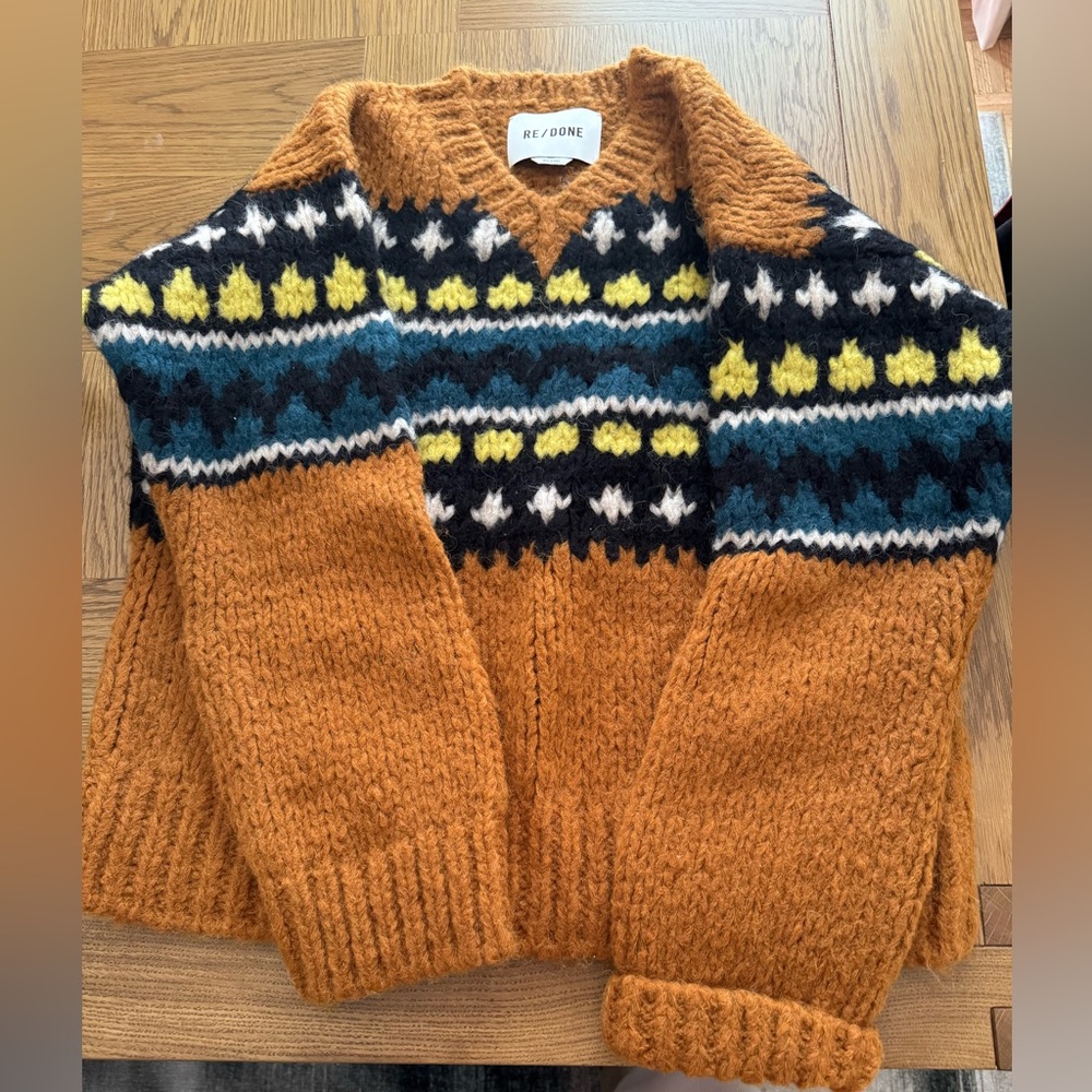 Re/Done Orange Knit Sweater with Black and White Accents. NWOT!